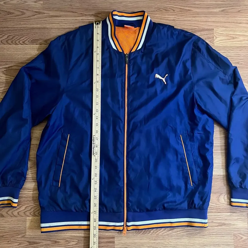 Puma Track Jacket 2XL Blue Orange Y2K Windbreaker Mesh Lined Full Zip Mens Logo